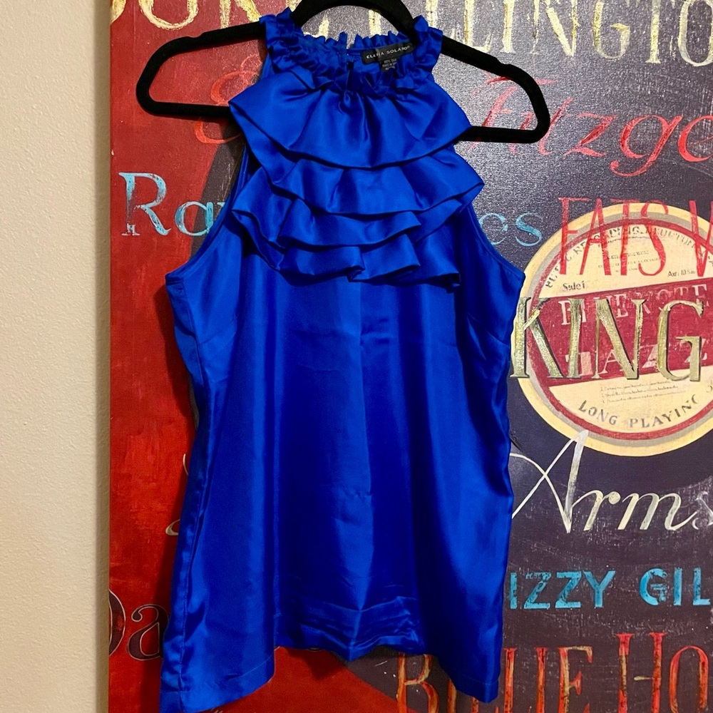 Vibrant Blue Ruffled Sleeveless Blouse